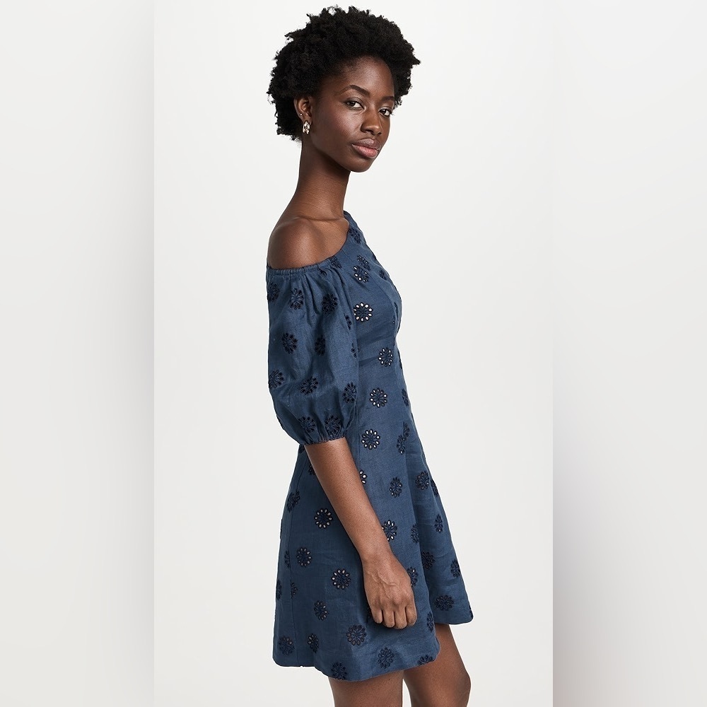 NWT Figue Darcy Dress Navy Blue Floral‎ Eyelet Off Shoulder Mini